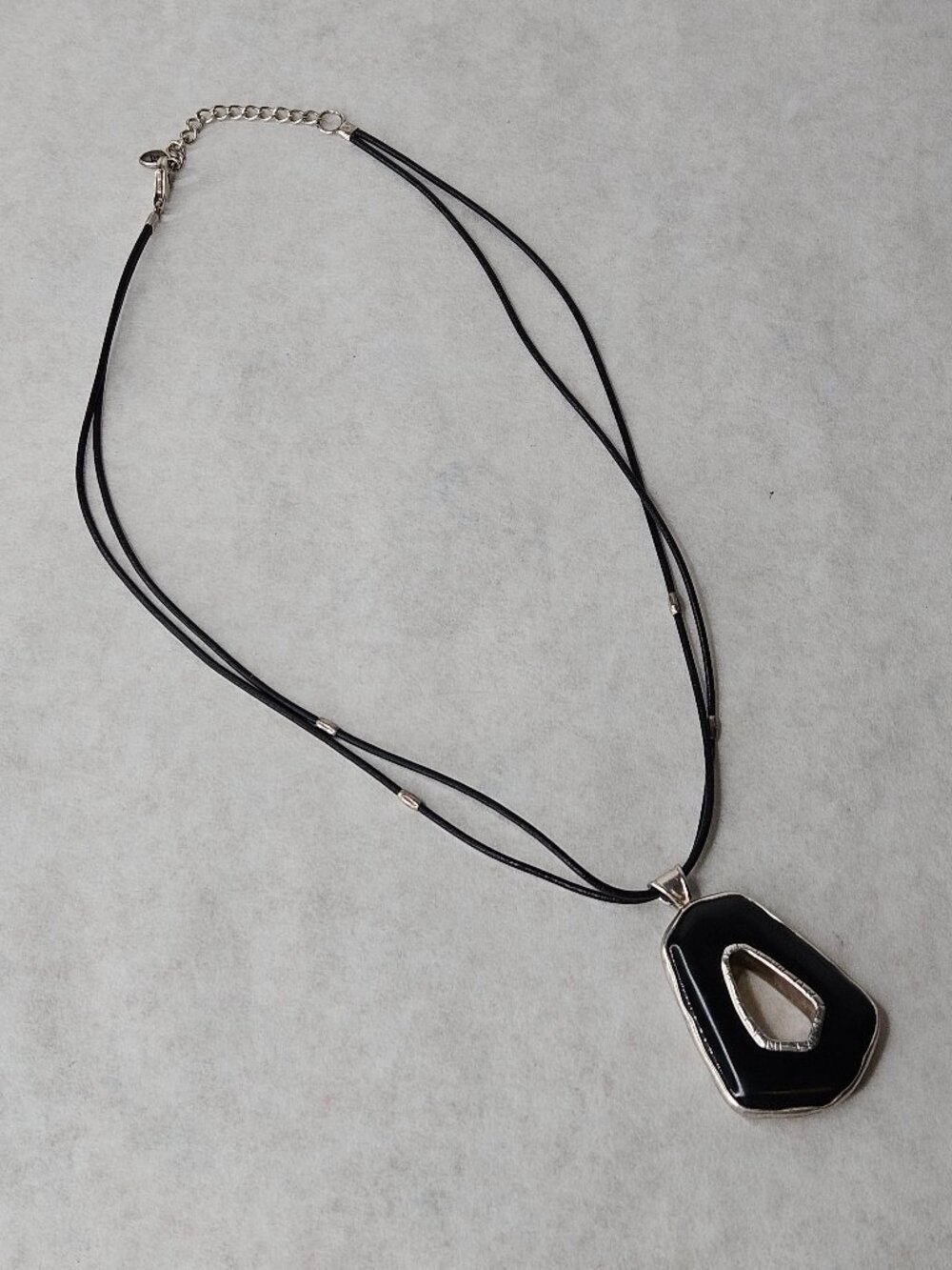Silpada 925 Sterling Silver Reversible Onyx Pyrite Necklace Chain Pendant 19inch